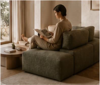 A woman reading by the window on a single Vellum seat.