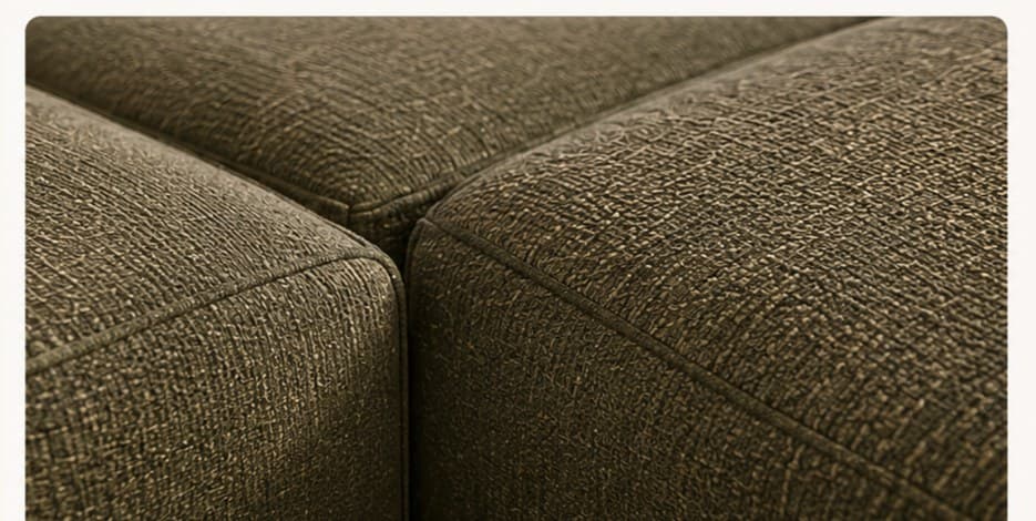 Close view of the seams and weave across three olive Vellum seat modules.